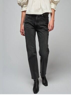 GOLDSIGN The Mellery High-Rise Straight Leg Premium Denim Jeans in Black Size 27
